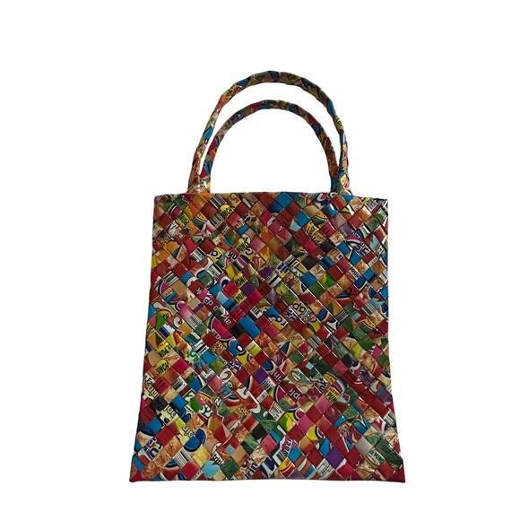 Y2K Eco Chic Candy Wrapper Tote‎ Bag Handmade Colorful Woven Purse 9x9.5 - Picture 5 of 8